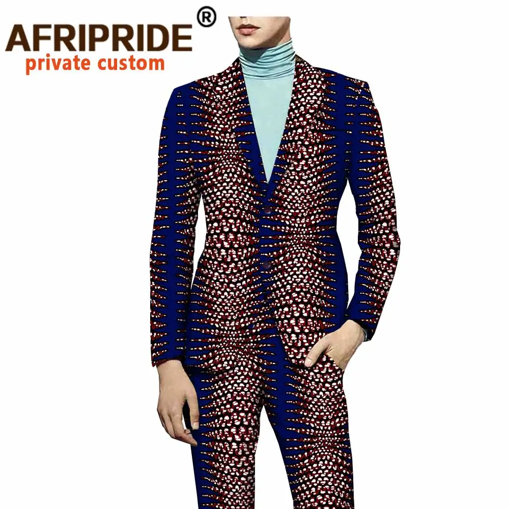 African suit for men dashiki coats and print pants 2 piece set 2 button slim fit jacket outwear trousers outfits formal A731601
