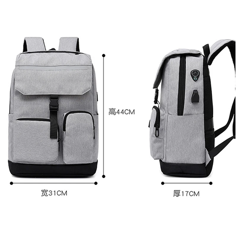 

Large Men Backpacks School Bag for Boys Teen Oxford Gray Back Pack USB Multifunctional Backbag Teenage Student College Bagpack