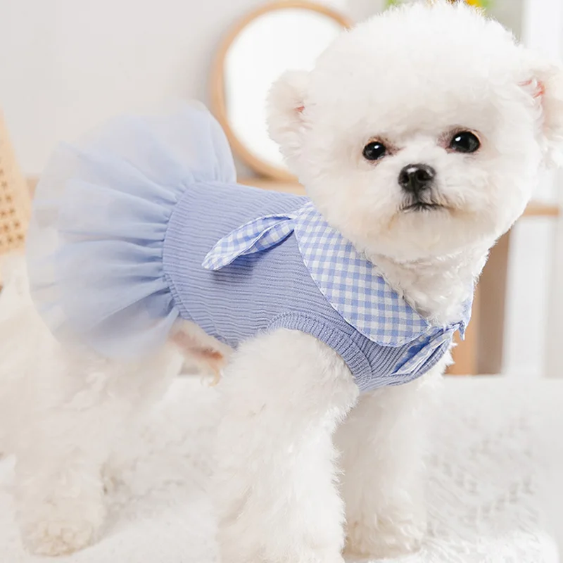 

Cute Rabbit Pet Dog Clothes Summer Plaid Dress XS for Female Dogs Gauze Corgi Teddy Pomeranian Yorkie Chihuahua Poodle Costumes