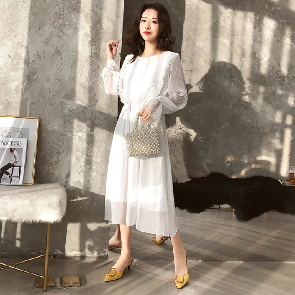 Женское платье макси с длинным рукавом 2019 осеннее повседневное гофрированное