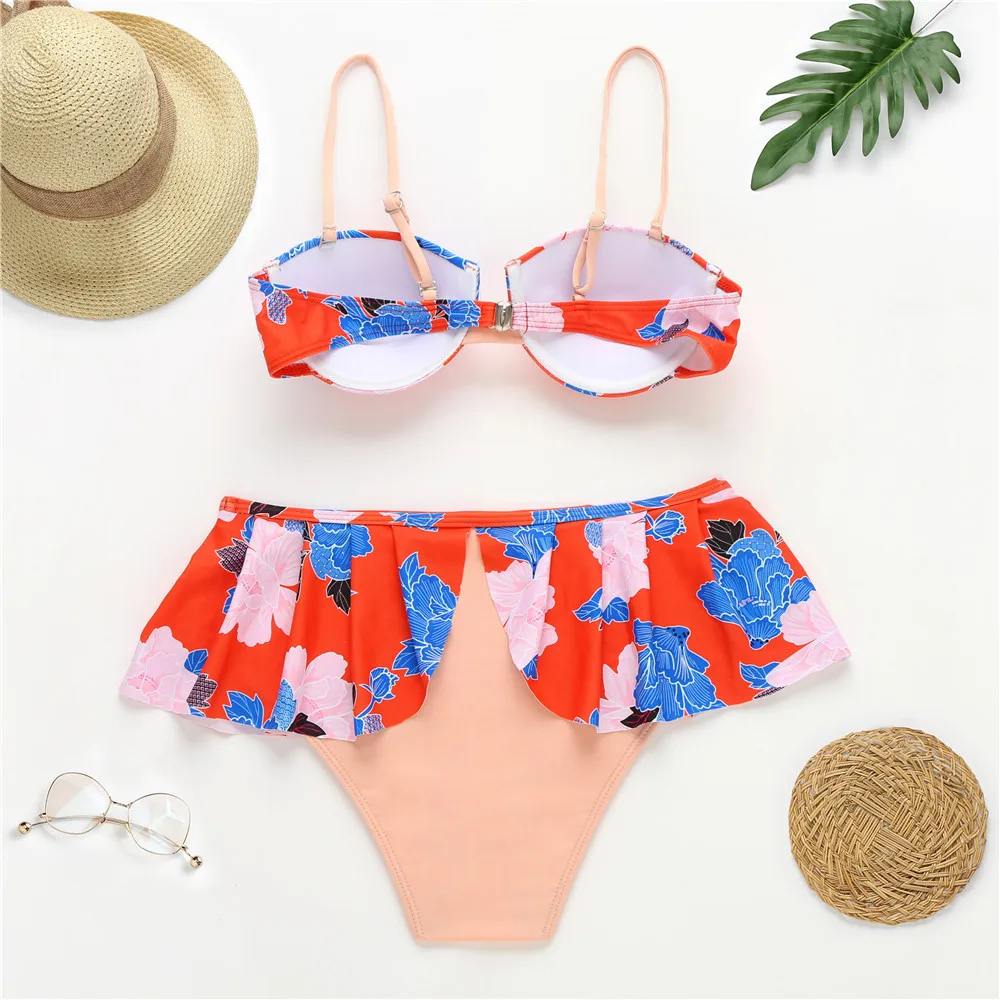 

2021 Sexy Brazilian Biquini Women Swimsuit High Waist Swimwear Halter Ruffle Bikini Set Push Up Beach Wear Bathing Suit Swimming