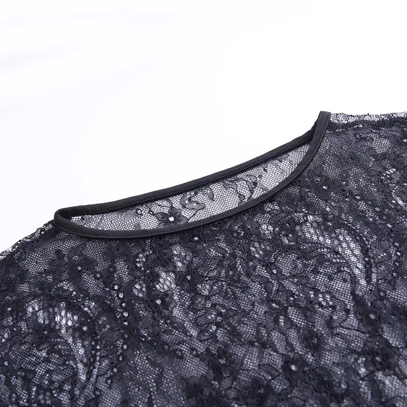 Женское платье с коротким рукавом Gothblack Сетчатое кружевное мини-платье о-вырезом