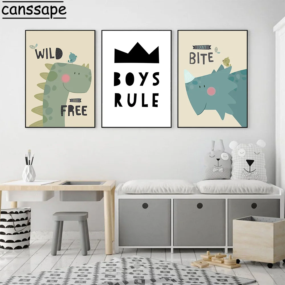 Мальчики Правят Детское Искусство На Стене Холста Печать Постера С Раскрашенными Динозаврами Нордическая Декоративная Картина Для Детской Комнаты Детская Украшение.
