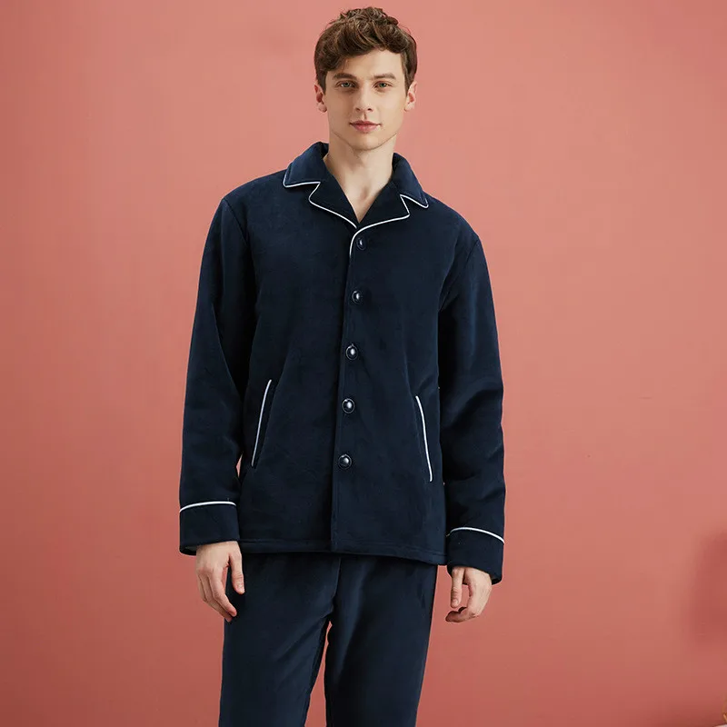 Hot-selling Pajamas Men's Winter Plush Thickening Home Service Suits Men's Simple and Natural Pajamas Keep Warm and Comfortable