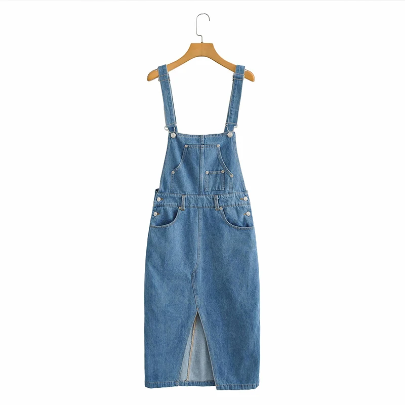 

ZA Autumn Women Denim Dress 2021 Solid Color Spaghetti Strap Vestidos Fashion Female High Quality Pocket Street Outfits