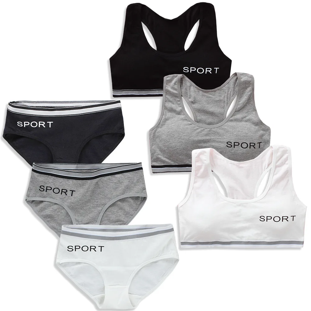 

Girls Sports Bra Gym Underwear Wireless Teenager Girls Sport Bra with Briefs Cotton Young Girls Training Bra Set 8-16T