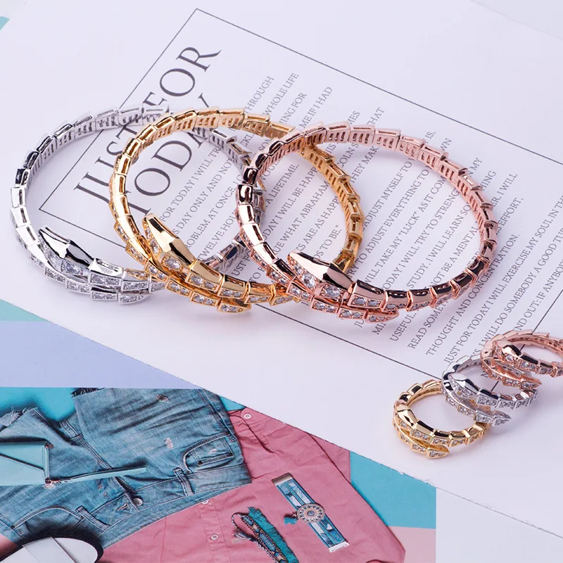 

High quality snake cuff elasticity bangle fine jewelry beauty zircon bracelet wristband wristlet Ring jewel lady women gifts