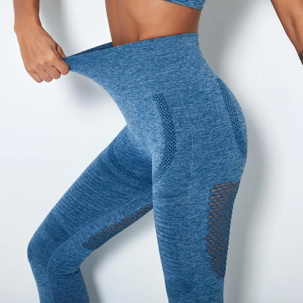 

RXRXCOCO Seamless High Waist Leggings Push Up Sports 15% Spandex Elastic For Training Pants Gym Female Hollow out Leggings Women