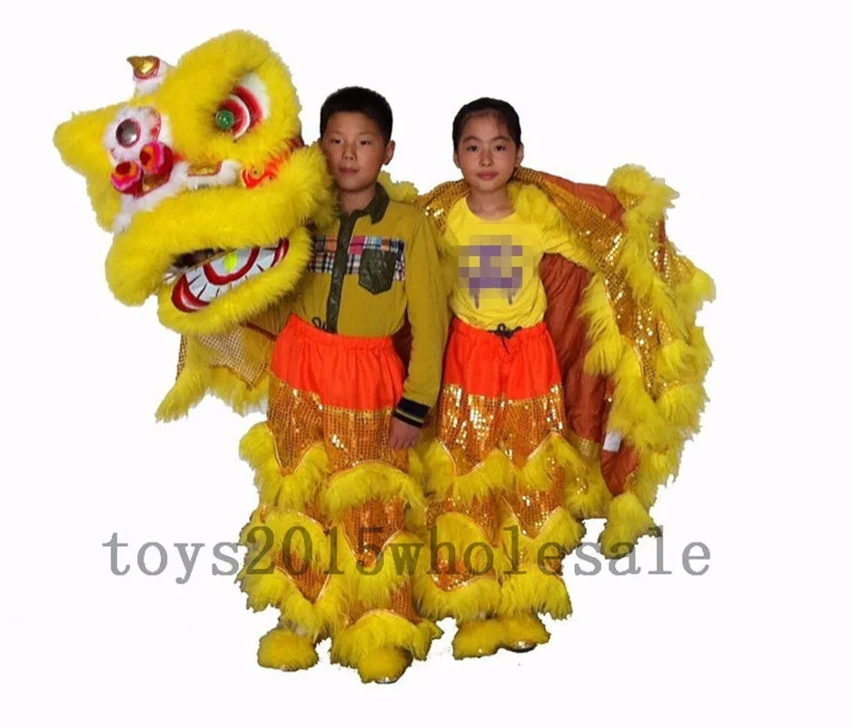 Танцевальный Костюм талисман желтого льва для двоих детей китайское народное