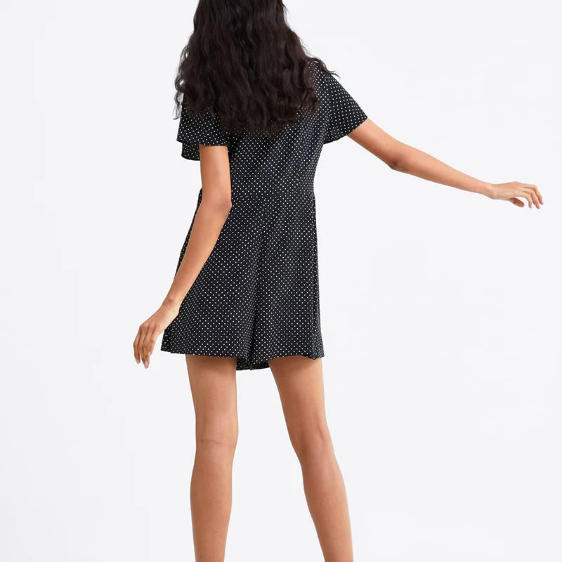 

HStar Women Summer Short Sleeve Loose Playsuits Vintage Polka Dot Female Sexy Playsuits Casual Street Wear Lady