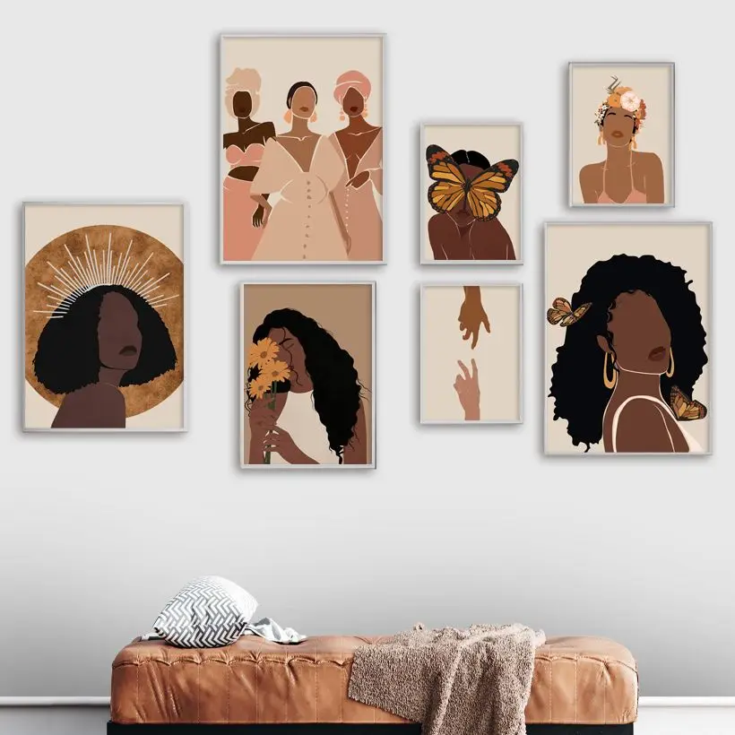 

Gerbera Butterfly Black African Girl Wall Art Decoration Canvas Painting Posters and Prints Wall Paintings for Living Room Decor