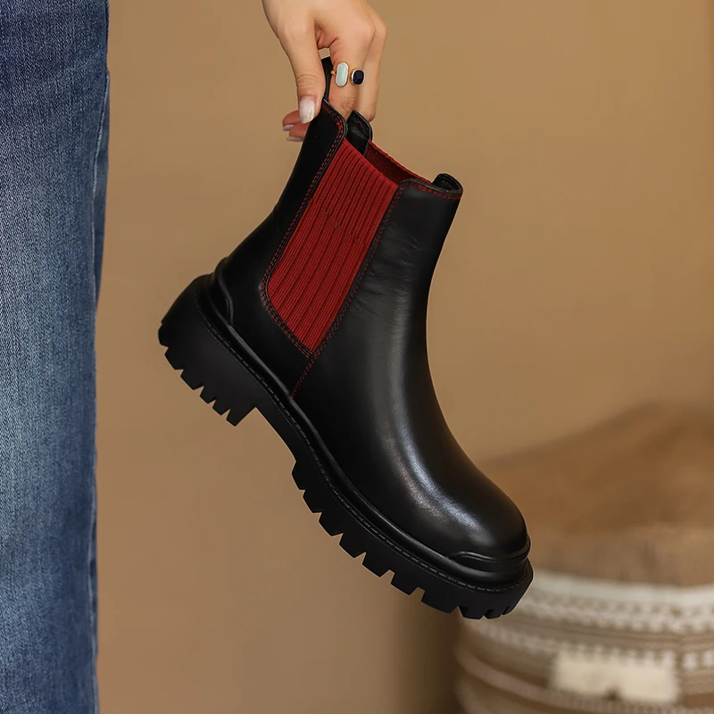 

INS hot Women ankle boots natural Leather 22-24.5cm Cowhide upper Chelsea boots Individual design boots for women chunky boots