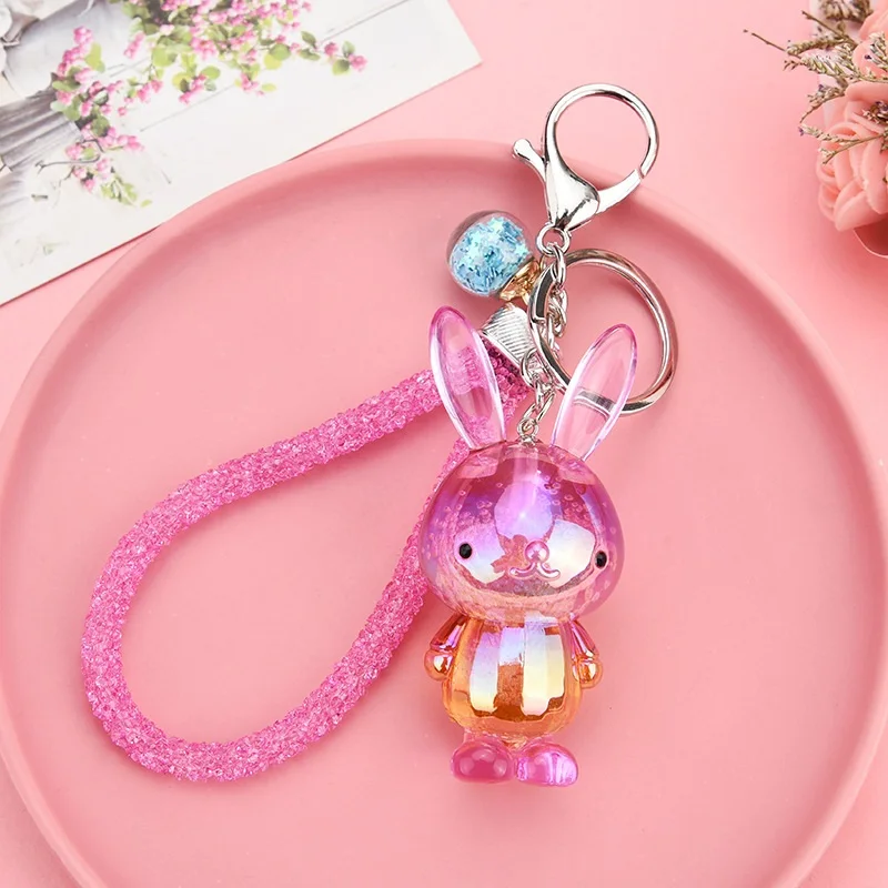 Фиолетовый 1PC Gradient Color Cute Rabbit Key Chains Resin Charm Cartoon Keychain Car Handbag Keyring Gifts Jewelry for Woman Creative - Цвет: Фиолетовый