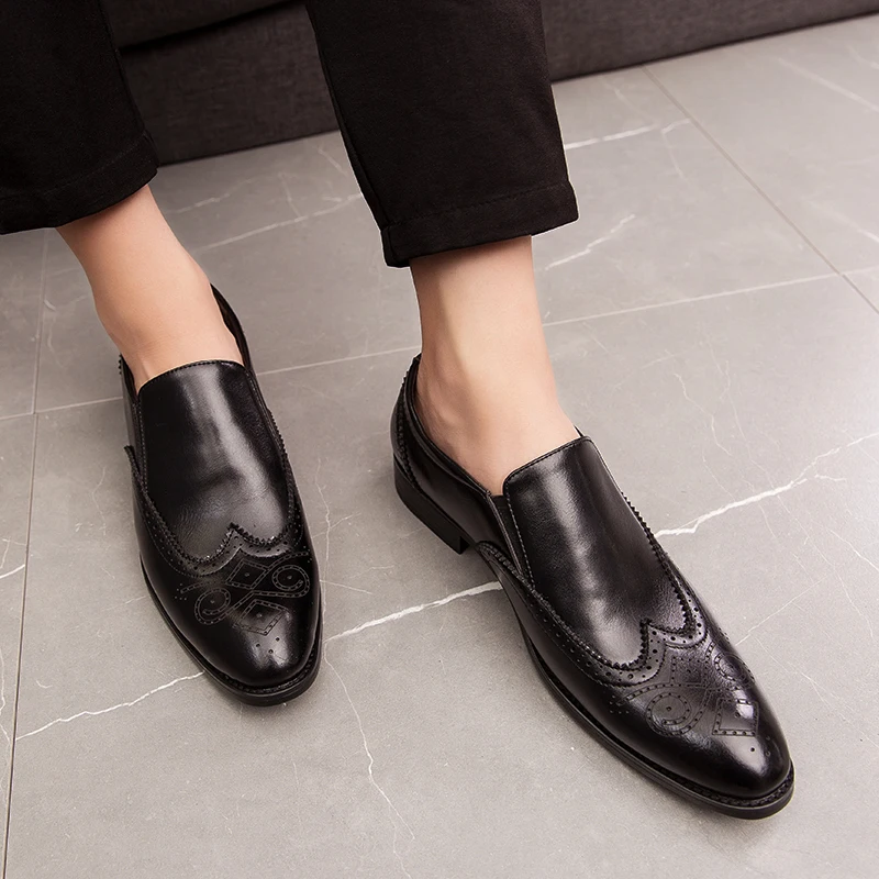 Мужские кожаные броги повседневная обувь уличные мокасины модные слипоны для