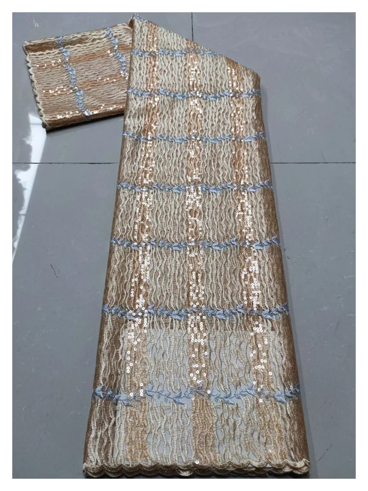 

High Quality African Lace Sequin Fabric Embroidery craft Performance Clothing Dress Evening Sewing Cloth 5 Yards