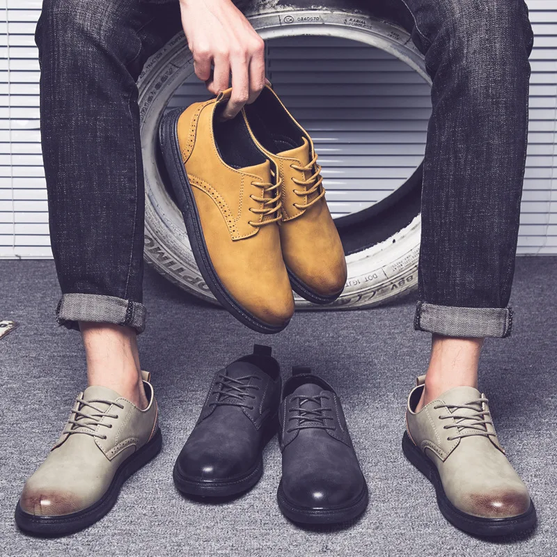 

2019 New Mens Oxfords Derby Brogue Shoes Basic Dress Formal Shoes Fashion Leather Europe Luxury Gentry Style Sellers Promotion