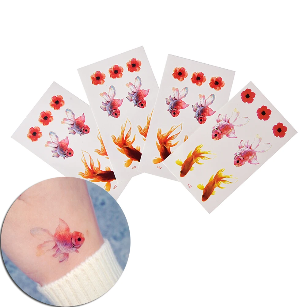 

New 1 Sheet Waterproof Temporary Tattoo 3D Rose Gold Fish Goldfish Flower Girl Tatto Stickers Flash Tatoo Fake Tattoos