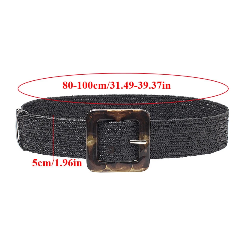 

Women Belt Straw Casual Ultra Wide Belt Female Woven Vintage Carved Wood Buckle Elastic Belt Decoration Dress Shirt Waist Seal