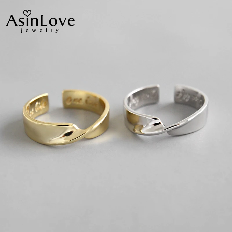 

AsinLove Real 925 Sterling Silver 18K Gold Mobius Open Ring Handmade Design Popular Fashion Jewelry Adjustable Rings for Women