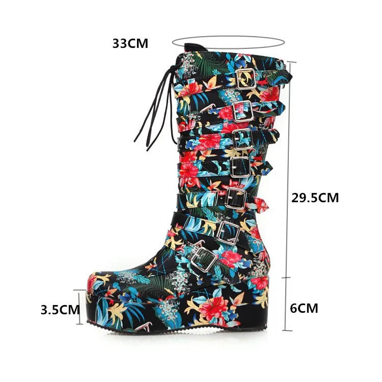 Женские ботинки на платформе PXELENA в готическом стиле шнуровке с пряжкой до