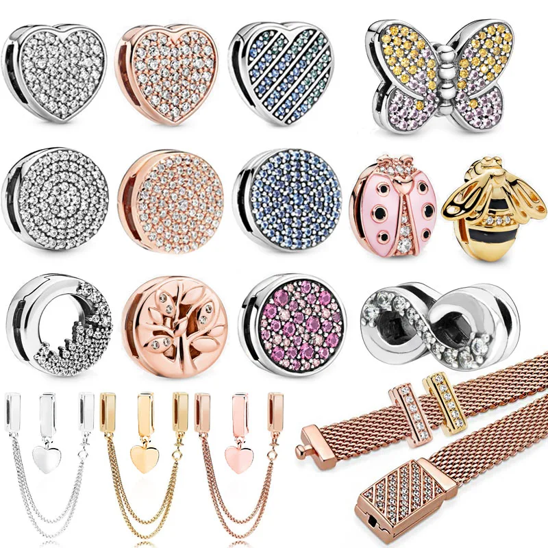 

Hot 925 Sterling Silver Heart Shape Clip Charms Fit Original Clip Bead Pandora Charm Me Bracelets Women DIY Jewelry Pendants