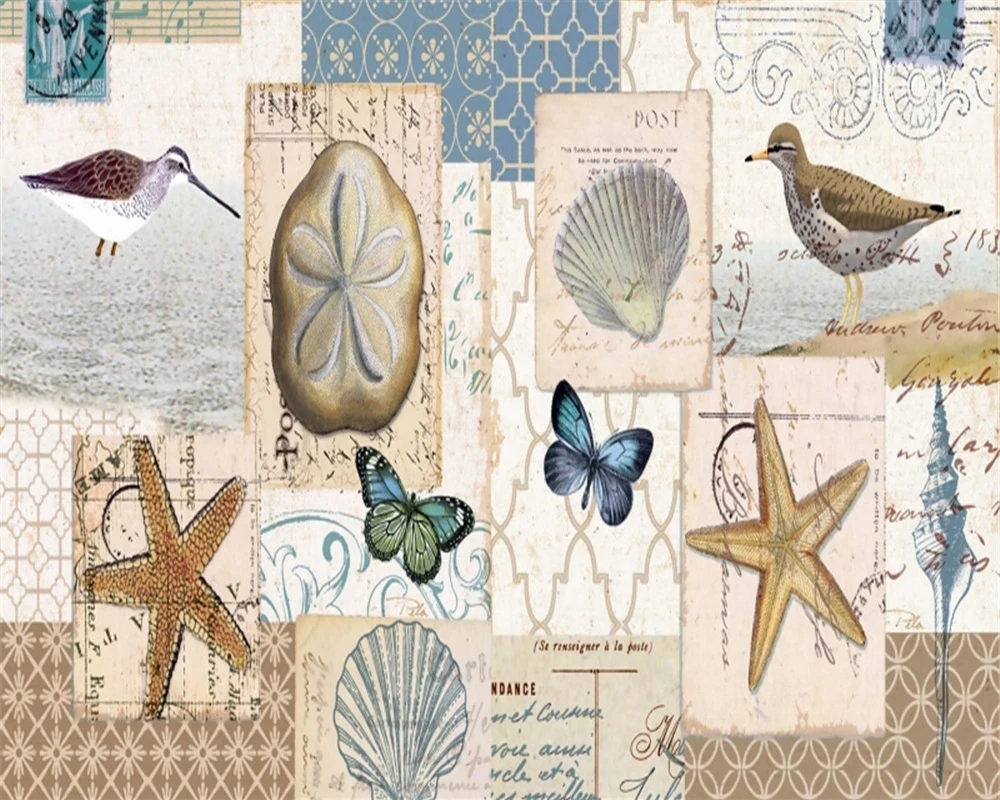 

Classic 3d Wallpaper Living Room Bedroom TV Background Wall Wallpaper of European and American style starfish flowers and birds