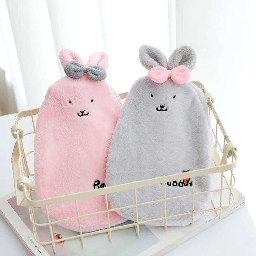 Hot Water Bottle with Zipper Plush Rabbit Cover Hand Warmer Explosion-proof PVC Bag for Pain Relief Heat Therapy | Бытовая техника