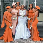 Простое оранжевое платье подружки невесты с юбкой-годе, платье на одно плечо в пол для свадебной вечеринки, 2022, платье Африканской подружки невесты без рукавов