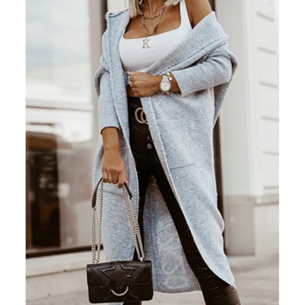 

Fall Elegant Women Buttoned Cardigan Long Knitting Sweater Solid Long Sleeve Loose Hooded Collar Female Tops Winter Clothing