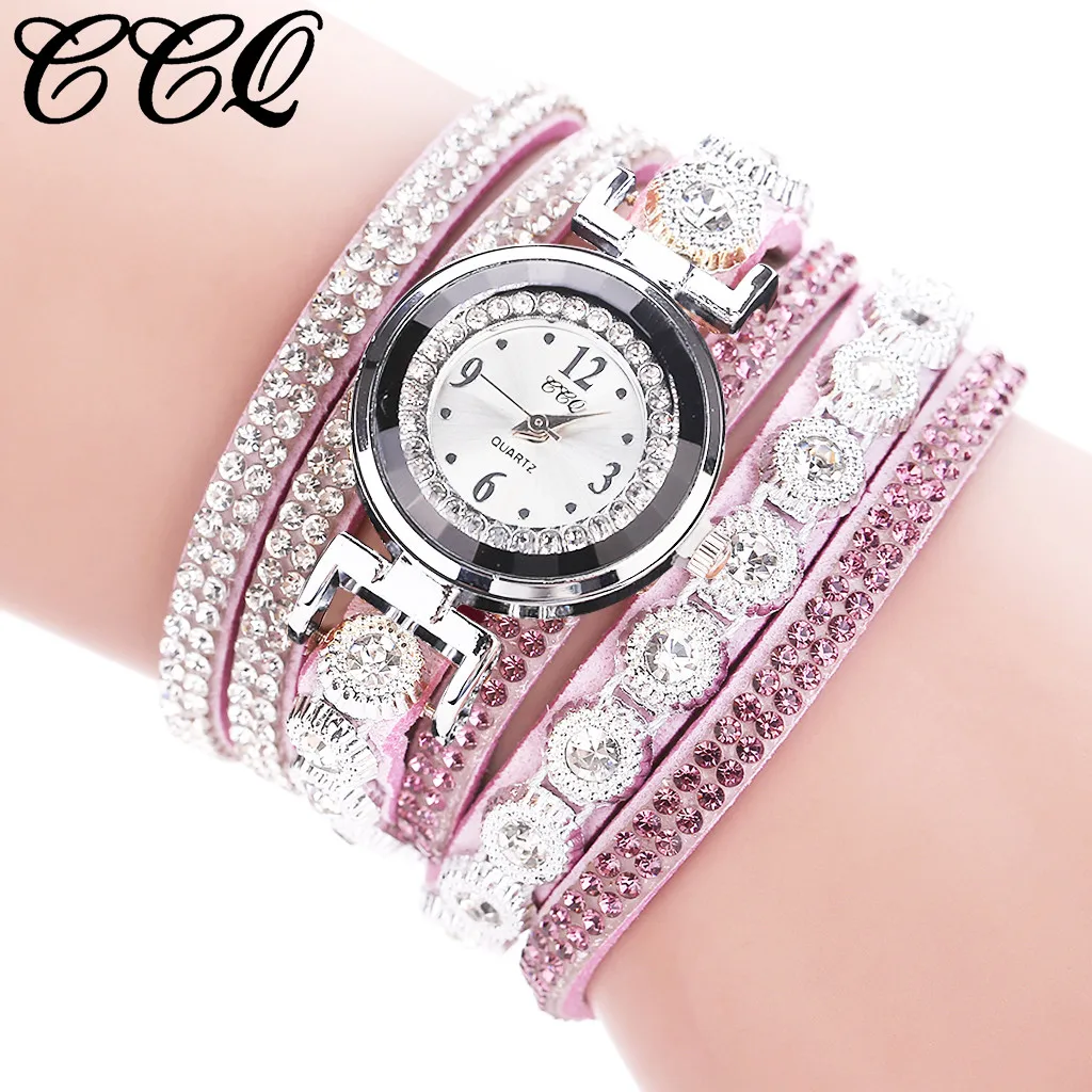 Ccq Женские винтажные блестящие часы с кристаллами браслет циферблатом