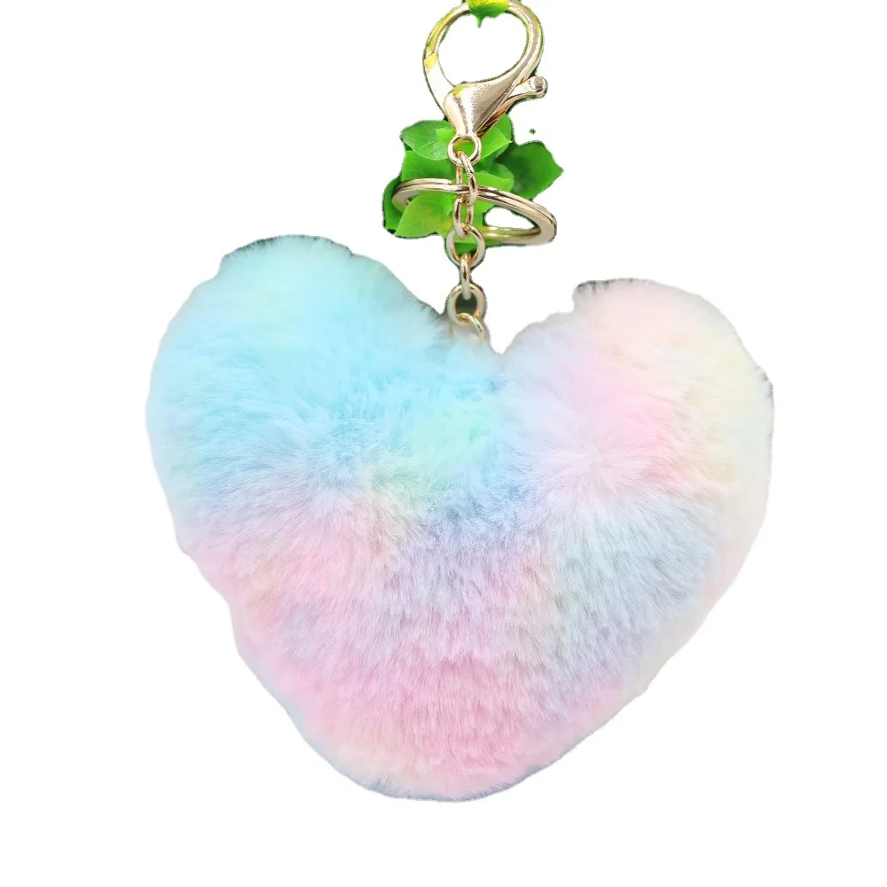 

Hot Sale Colorful Love Cute Fur Ball Bag Pendant Keychain Colorful Simulation Fur Peach Heart Ladies Car Keychain