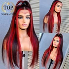 Topnormantic хайлайтер красный цвет шелковистый прямой парик 13x 6 кружевной спереди Remy индийские человеческие волосы парики для женщин с детскими волосами