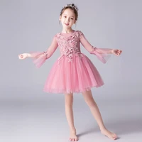 adorable kids girl tulle princess birthday holiday party wedding dress baby girl lace appliques dress children pearls vestido
