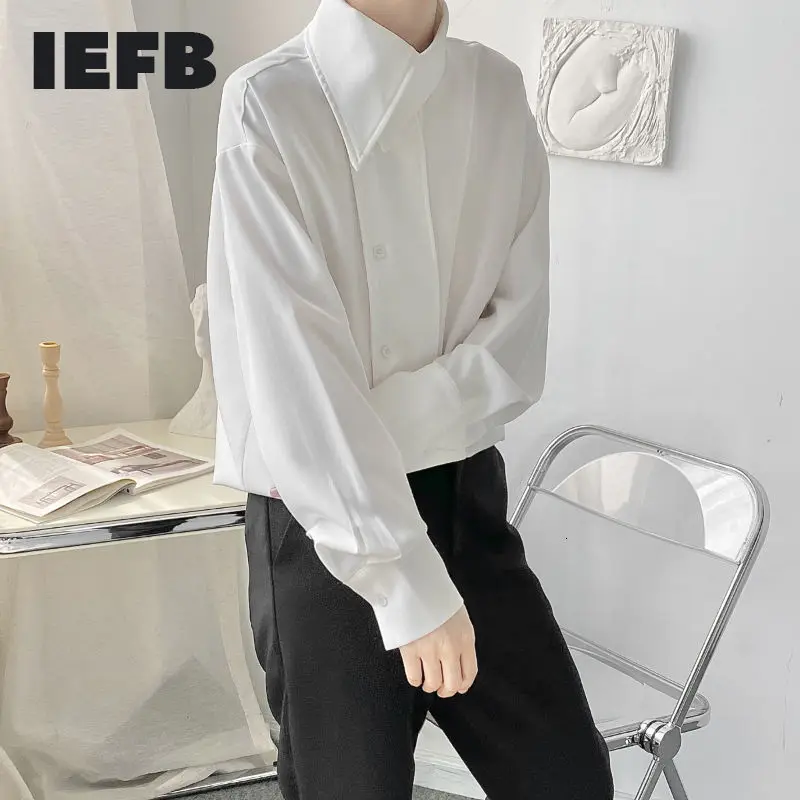 

Новинка 2021, нишевая Корейская французская Асимметричная крутая рубашка IEFB, мужские свободные однотонные Топы большого размера черного и бе...