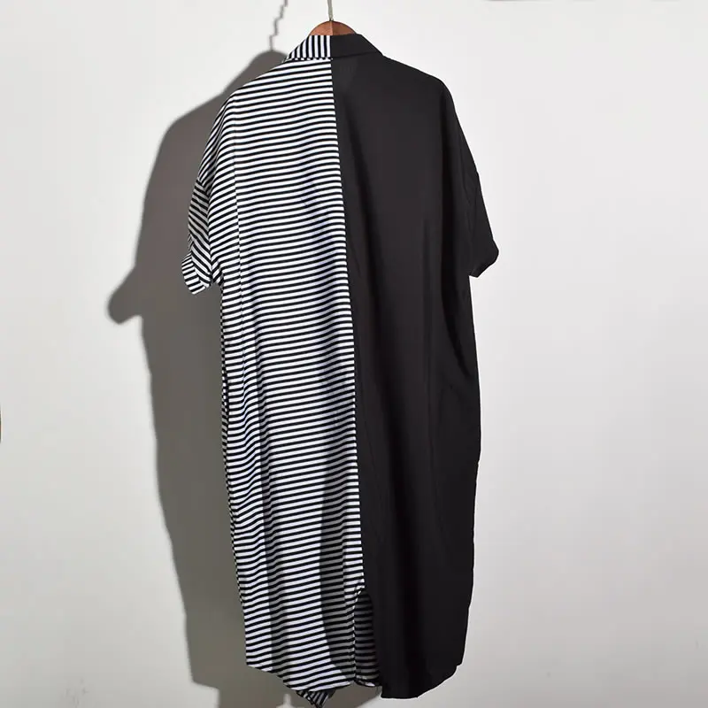 Женское асимметричное платье XITAO Черное длинное в полоску размера плюс с