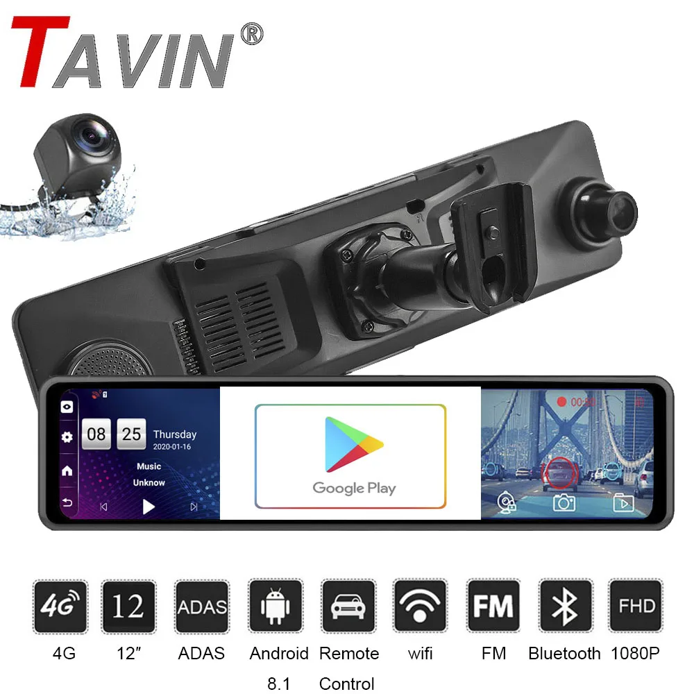 TAVIN 12 &quotкамера заднего вида 4G Автомобильный видеорегистратор 1080P камера Android 8 1
