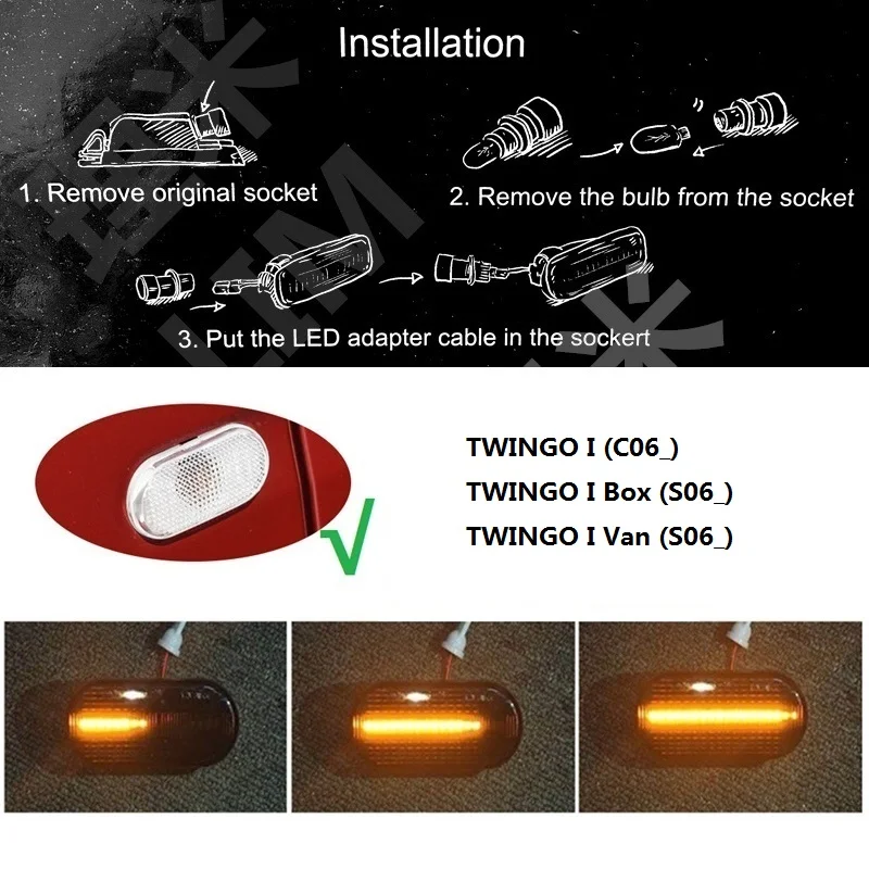 for Twingo I MK1 Для Renault TWINGO I MK1(C06_) фургон(S06_) Динамический светодиодный индикатор бокового маркера сигнальные аксессуары - Испускаемый цвет: for Twingo I MK1