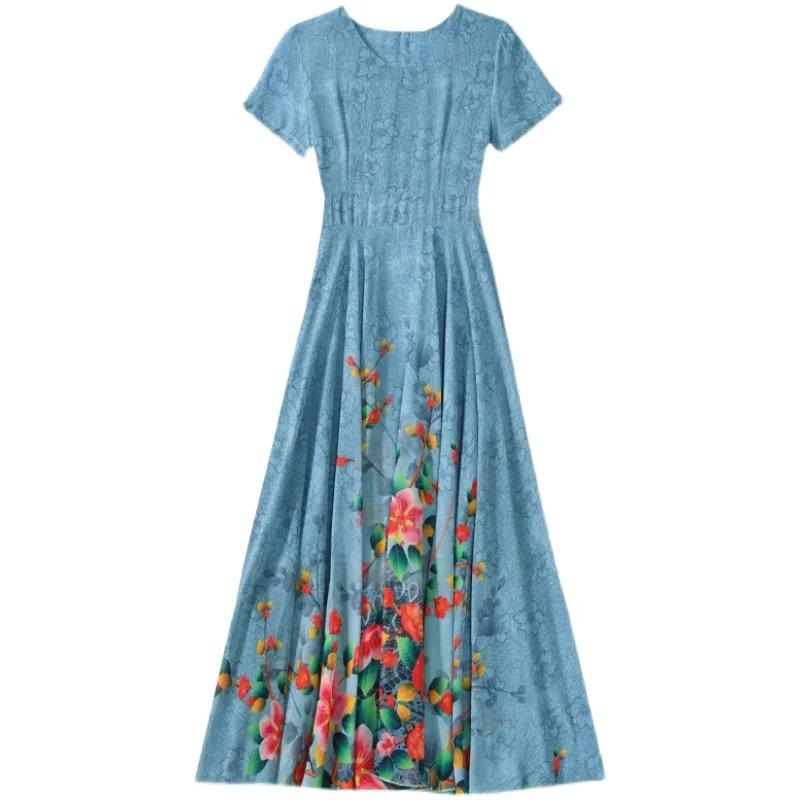 

Women Chiffon Bohemia Long Dress Floral Print Short Sleeve Maxi Vestidos 2021 Summer New Elegant Vintage V Neck Party Dresses
