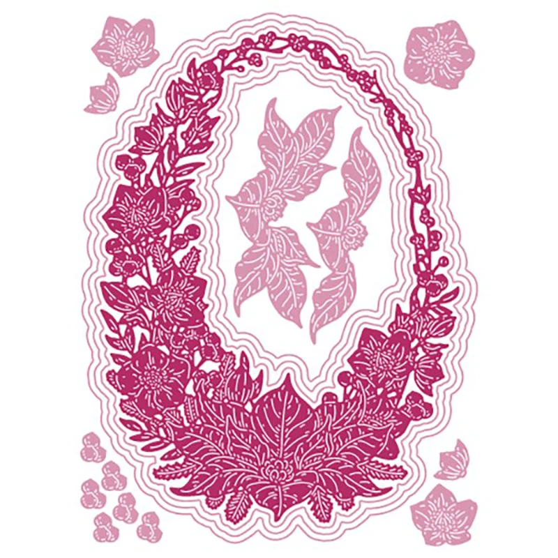 

Christmas Winter Flora Frame Flower Cutting Dies and Stamps Scrapbook Dariy Decoration Embossing Template Diy Greeting Card