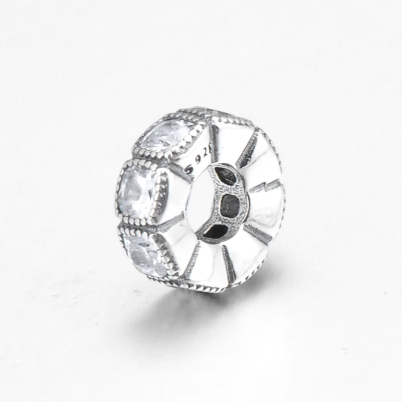 Новые блестящие прозрачные бусины-разделители из серебра 100% пробы с фианитами