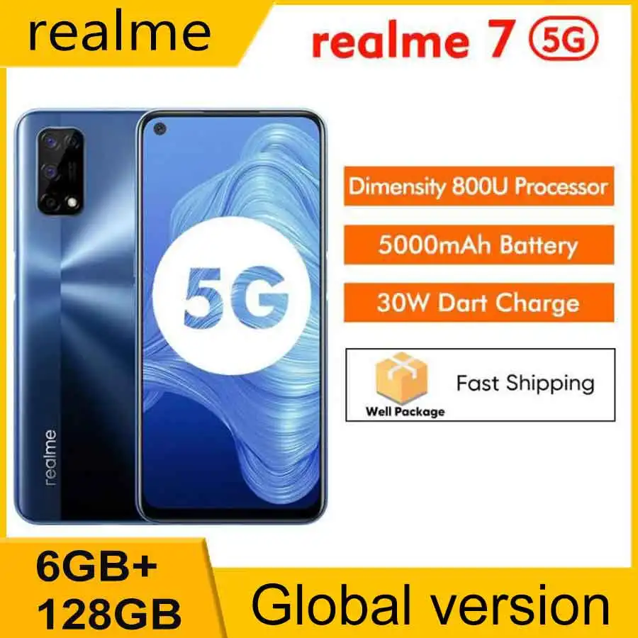 

Оригинальный смартфон realme 7 дюймов, 6 ГБ ОЗУ, 128 ГБ сотовый телефон с яркостью, 5000 U, камера 48 МП, аккумулятор мАч, 30 Вт, быстрое зарядное устройс...