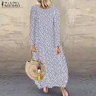 Модное платье-макси в горошек, Женский Осенний сарафан ZANZEA 2022, богемная туника с длинным рукавом, женское платье с круглым вырезом
