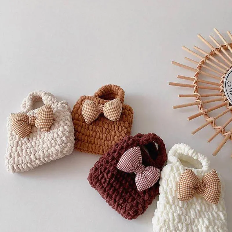 Children Lovely Big Bow Handbag Autumn Winter New Style Girls Baby Vintage Travel Handbag Wallet
