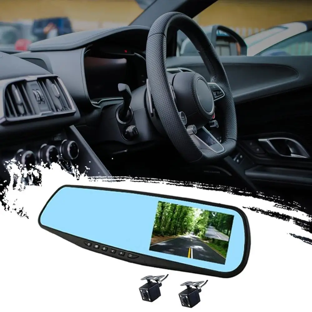 Автомобильный видеорегистратор 4 3 дюймов Hd зеркало заднего вида двойная