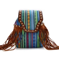 women shoulder bag canvas handbag 2021 female shopper purse fashion casual national style geometric stripes tassel crossbody bag