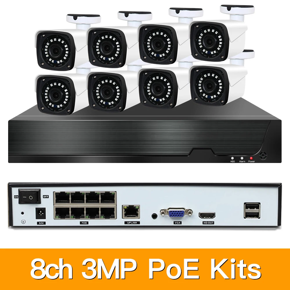 8ch 5MP POE наборы H.265 система видеонаблюдения PoE NVR наружная металлическая