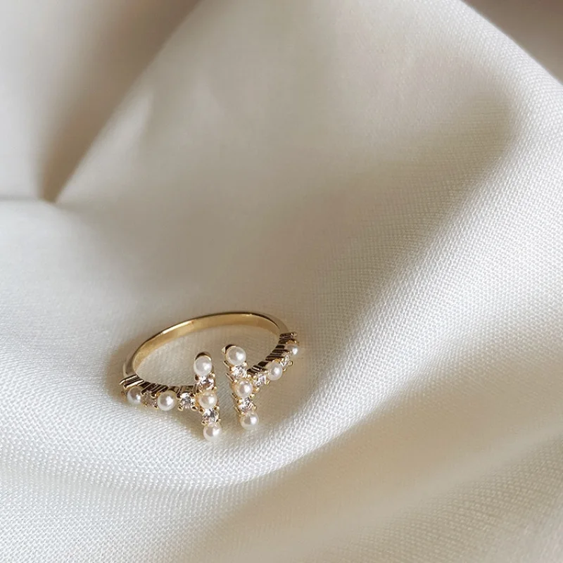 Vintage Simulated Pearl Zircon Geometric Rings Gold Metal Opening for Women Girls Wedding Party Vacation Jewelry Gifts | Украшения и