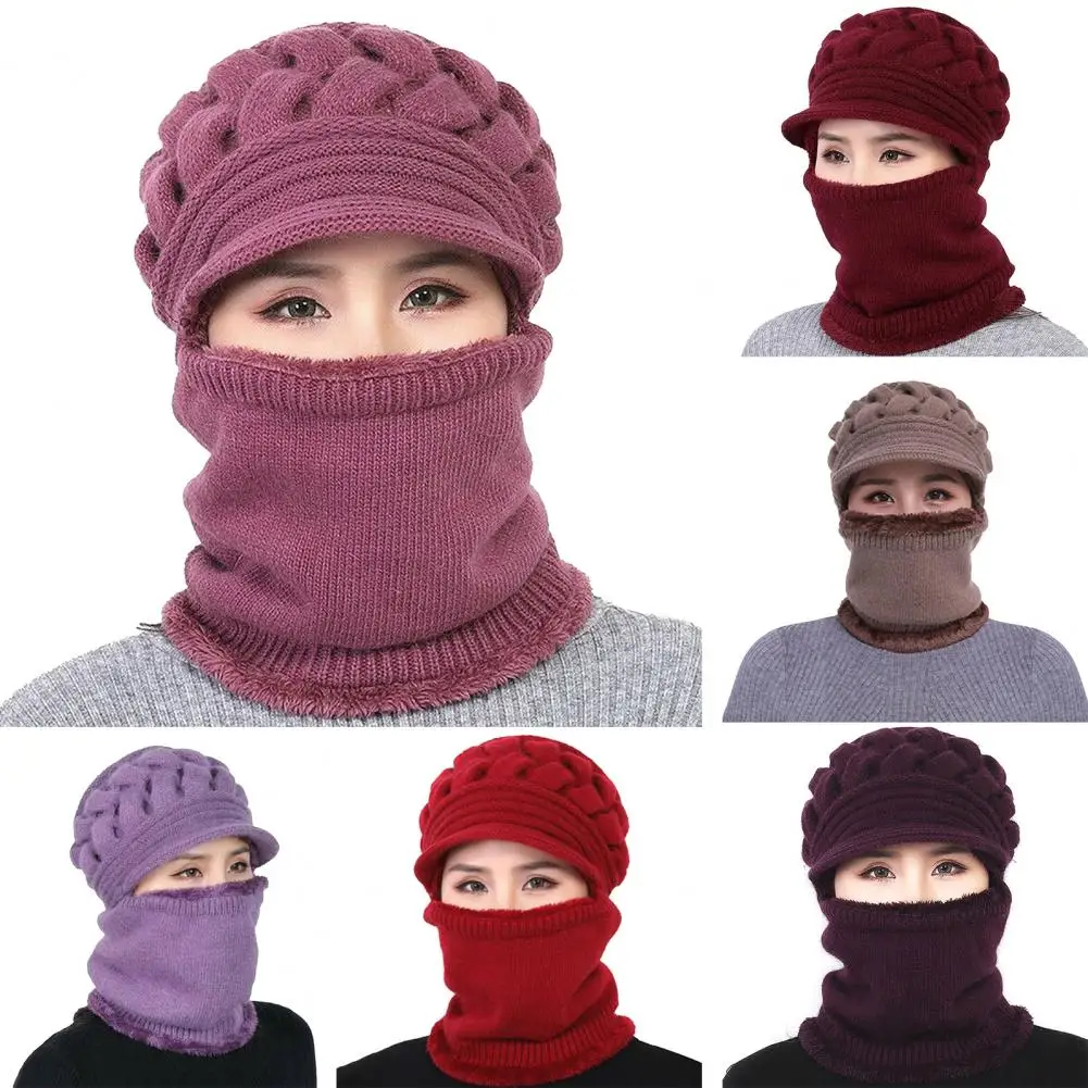 

Women Winter Knitted Windproof Warm Beanie Cap Neck Gaiter Hat Scarf Gift Set