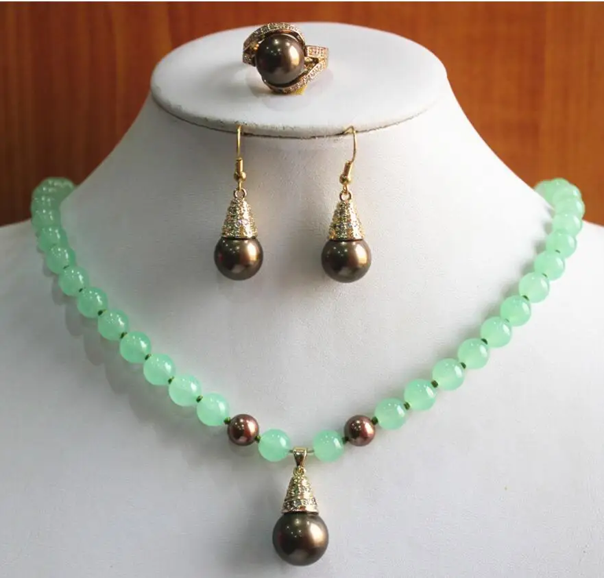 

Free Shipping best gift fashion jewelry set!Wholesale factory price Women's semi-precious Natural jade Necklace earring ring(7/