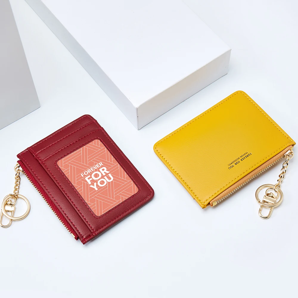 Brand Card Holder Women Soft PU Leather Key Chain Bag Small Card Wallets Female Organzier Mini Credit Card Case Zipper Coin Bags